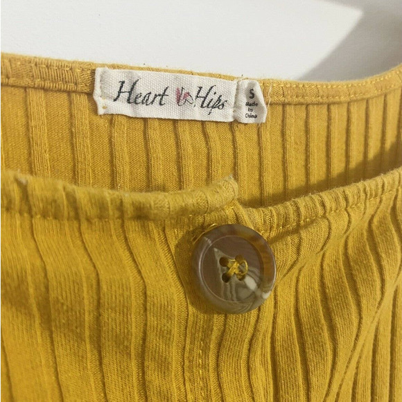 Yellow Crop Top Long Sleeve (Heart & Hips) SMALL Cotton Blend - Picture 3 of 10